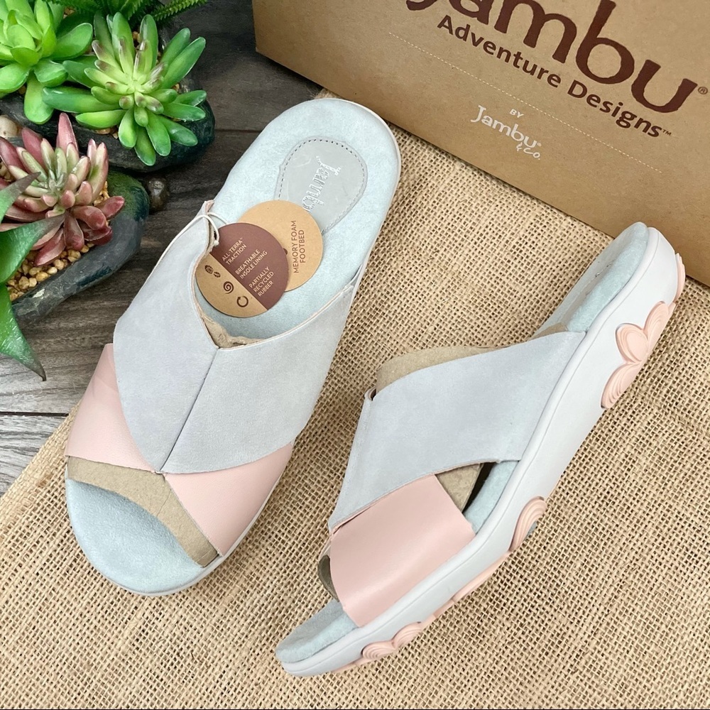 NIB Jambu Bloom Wide Strap Slide Leather Sandal